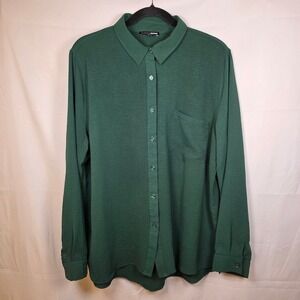 Fashion Nova Green Textured Button Down Shirt XL Long Sleeve Pocket Blouse